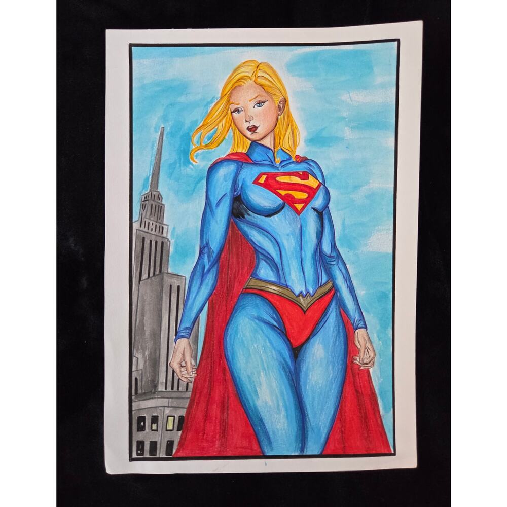 SuperGirl /Kara Zor-El - Original Art drawing sketch 12" x 8.25"